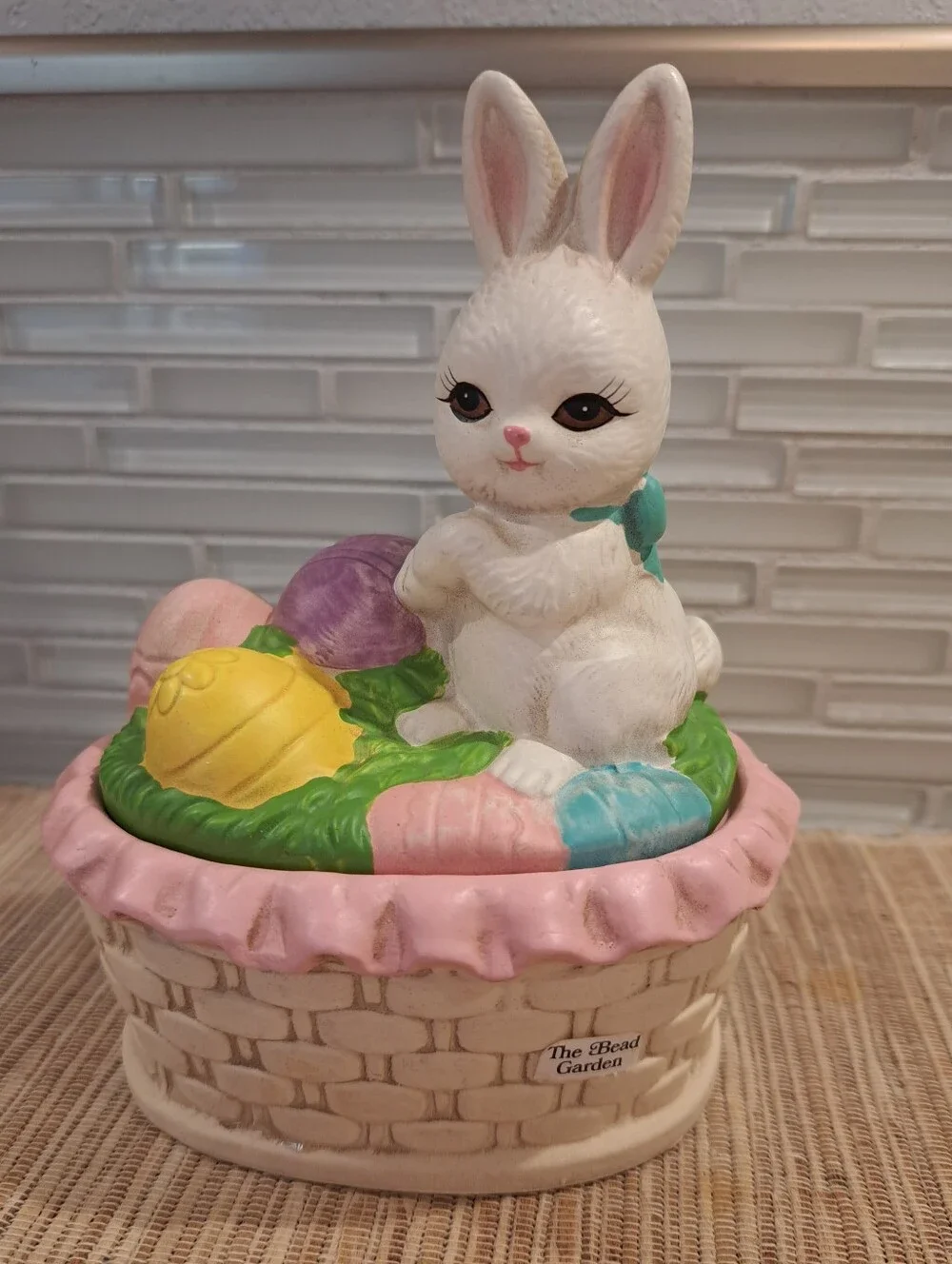 Vtg Lefton Easter Bunny Ceramic Box-Geo Z Lefton Design 1988